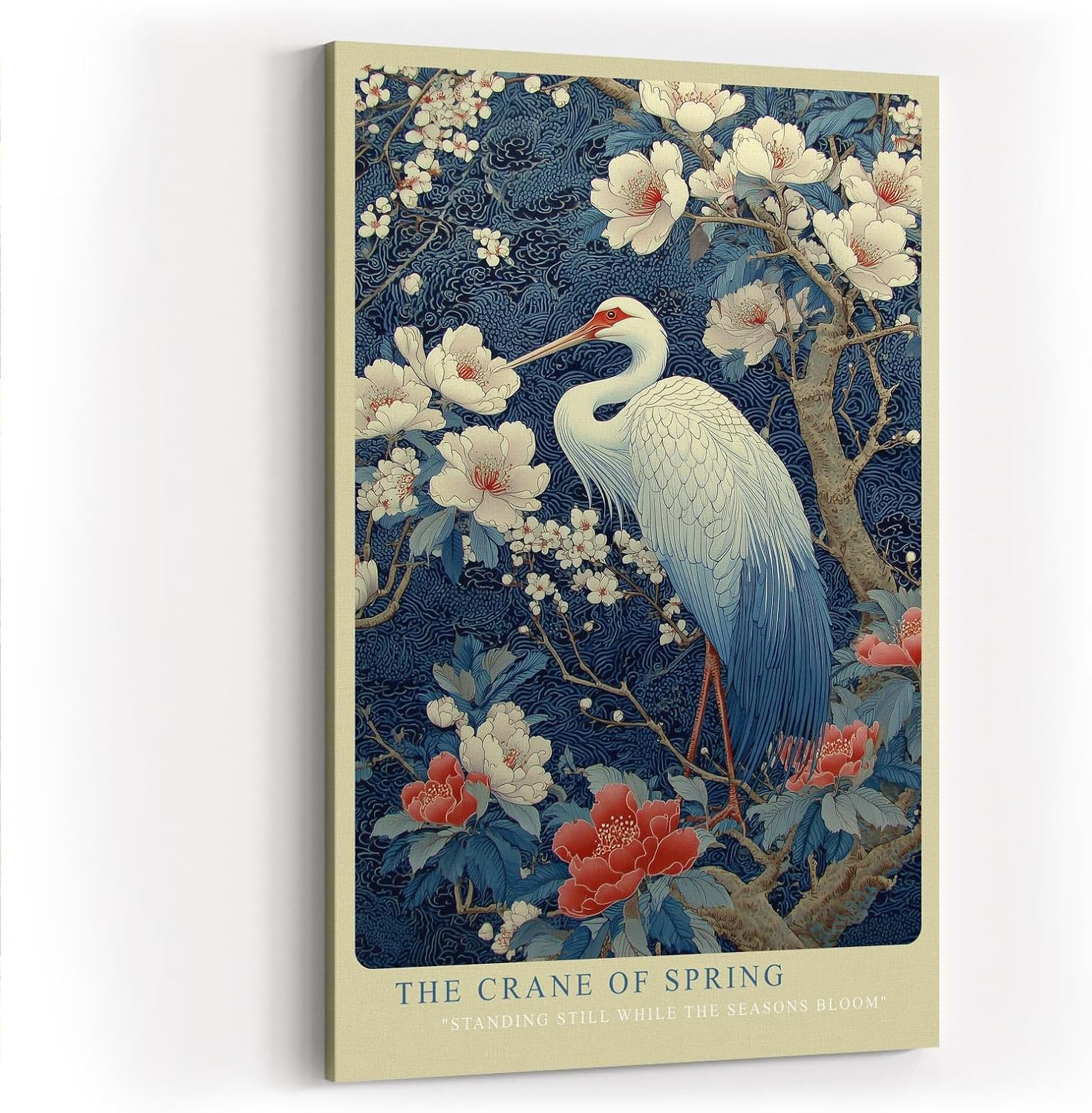 Paul Sinus Wandbild in 40x60cm The Crane of Spring mit elegantem Kranich zwischen blühenden Magnolien für harmonische Wandgestaltung