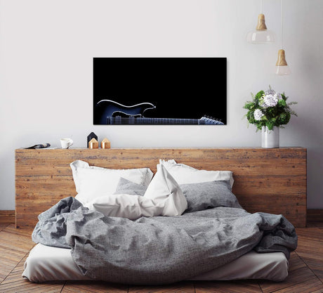 Gitarre in schwarz ca. 130x70cm Wandbild inklusive Schattenfugenrahmen schwarz - Panorama Leinwand Bild XXL Format Wandbilder Wohnzimmer Wohnung Deko Kunstdrucke