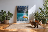 Paul Sinus Kunstdruck 40x60cm Moraine Lake Kanada Bergsee Kanus Spiegelung Naturfarben Rocky Mountains