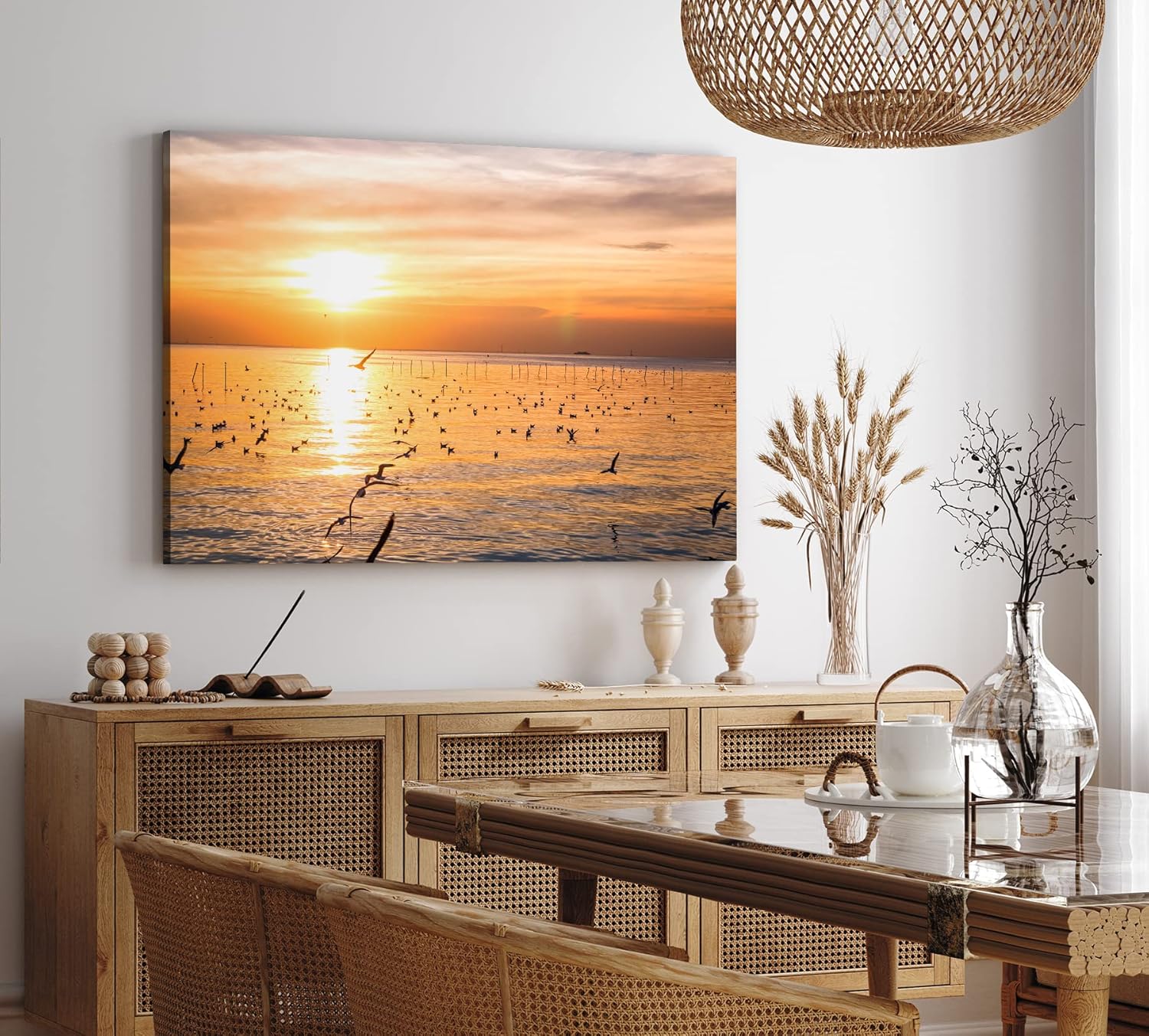 Paul Sinus Wandbild 120x80cm Meer Sonnenuntergang Möwen Horizont Himmel