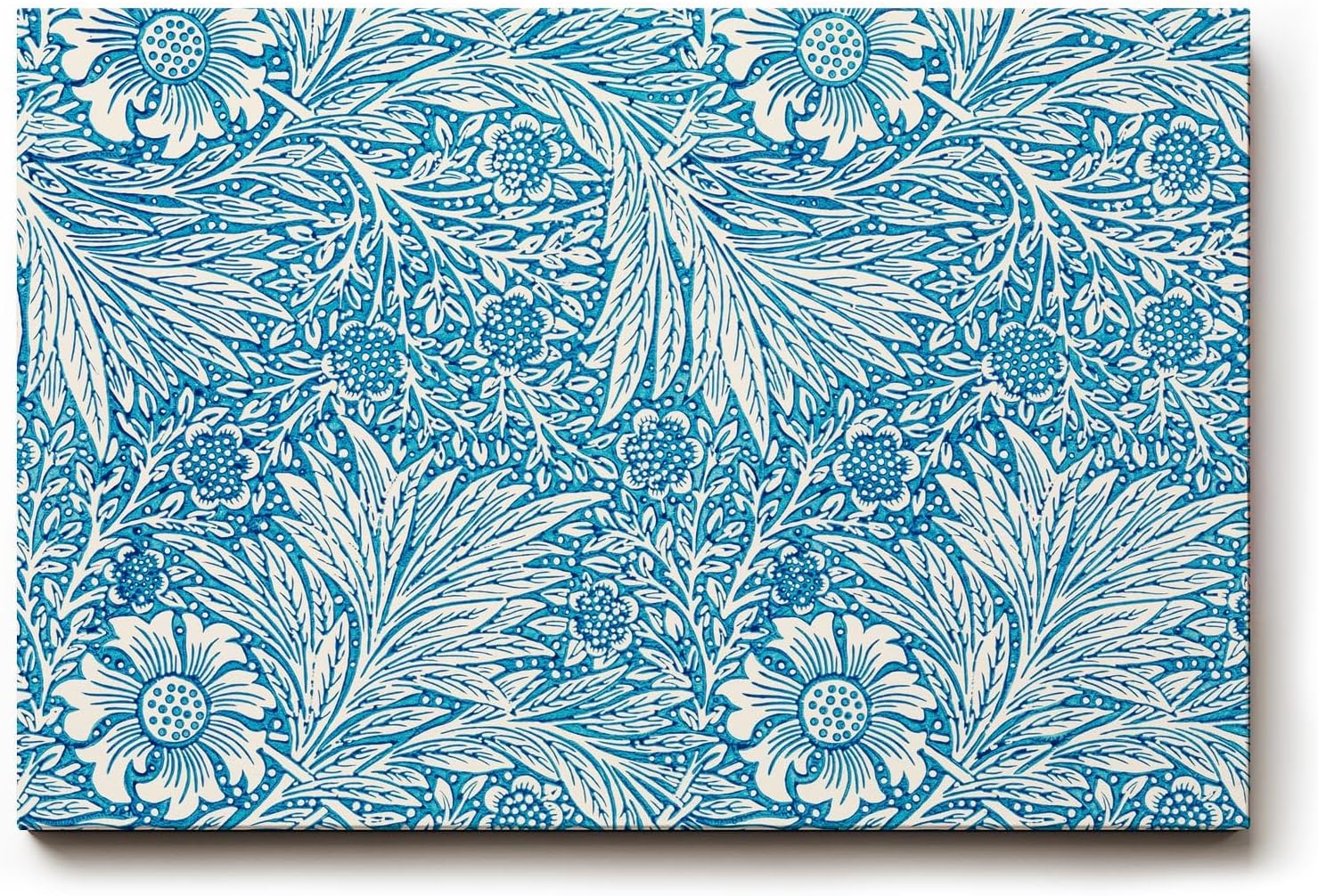 Sinus Art Wandbild 120x80cm Florales Design mit Blüten und Blättern im klassischen Vintage-Stil auf blauem Hintergrund