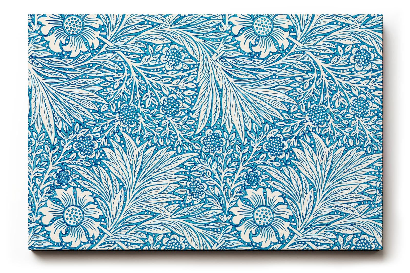 Sinus Art Wandbild 120x80cm Florales Design mit Blüten und Blättern im klassischen Vintage-Stil auf blauem Hintergrund