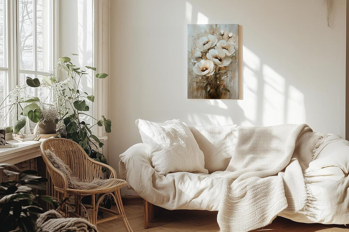 Paul Sinus 60x90cm Wandbild Blütenzauber in Beige – Exklusive Wohnkunst mit natürlicher Schönheit Blume