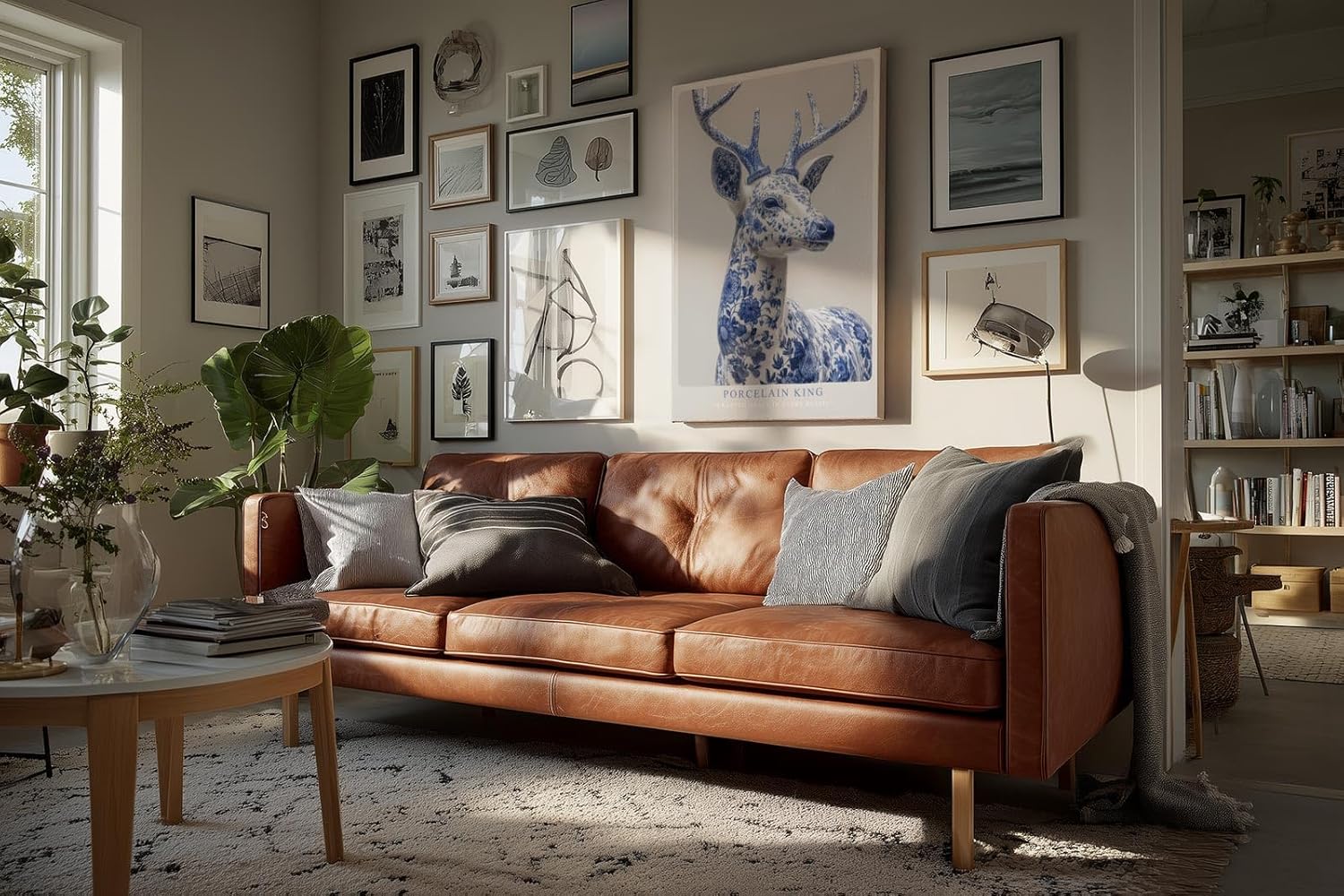 Paul Sinus Wandbild in 40x60cm Porcelain King – majestätischer Hirsch in edler Blau-Weiß-Optik mit detailreicher Porzellanstruktur