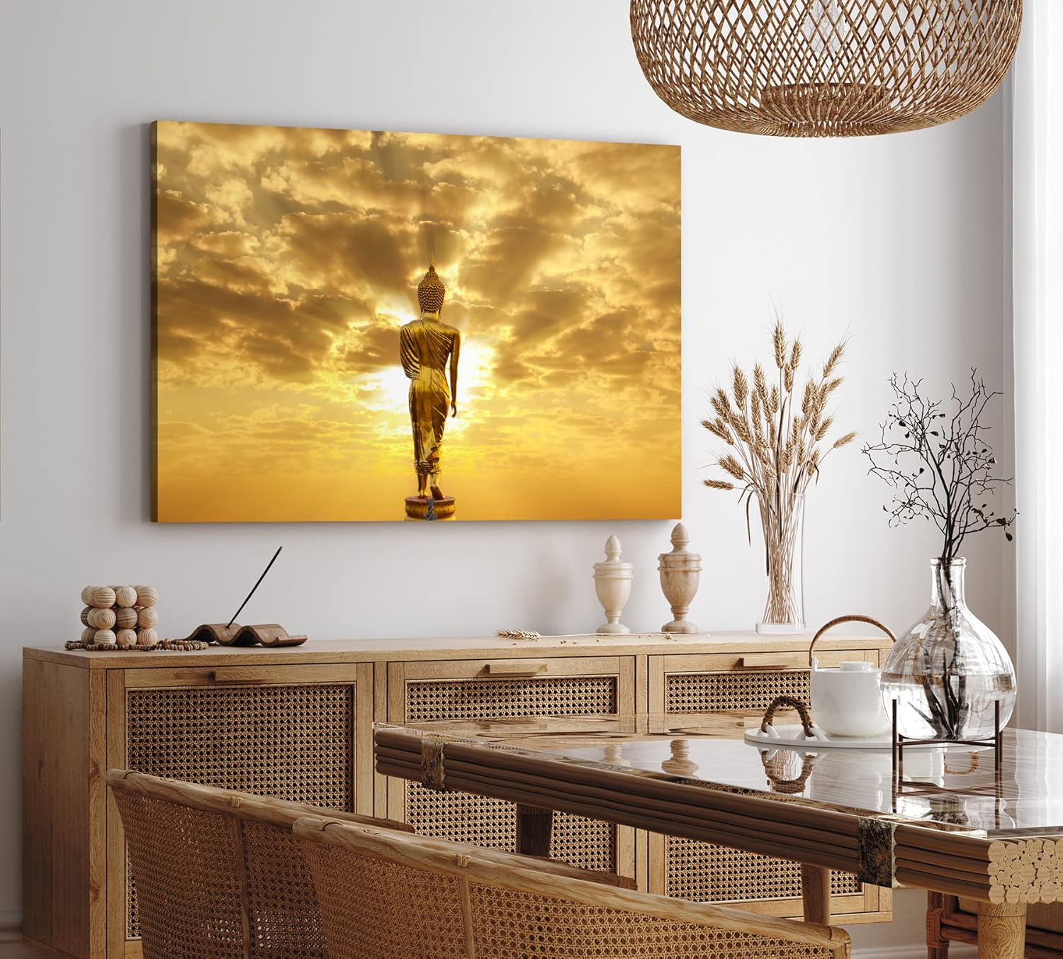 Paul Sinus Wandbild 120x80cm Buddha an Sonnenlicht Sonne Himmel Harmonie Buddhismus