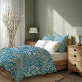 Sinus Art Bettwäsche 135x200 cm + 80x80 cm – florales Wendedesign in Blau und Beige – Mikrofaser – weich & stilvoll