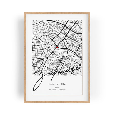 Paul Sinus Bilderrahmen personalisiert mit deinen GPS Koordinaten und Namen. 30cm x 42cm Holz Wechselrahmen mit Glas und Passepartout. Geschenkidee. Individuelle Stadtkarte. (ohne Rahmen)