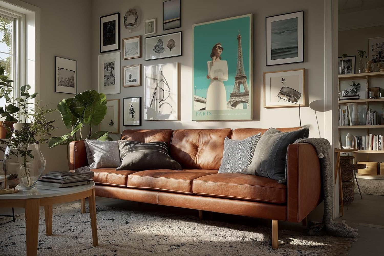 Paul Sinus Wandbild in 40x60cm Paris – elegante Frau in Weiß vor dem Eiffelturm im Retro-Stil