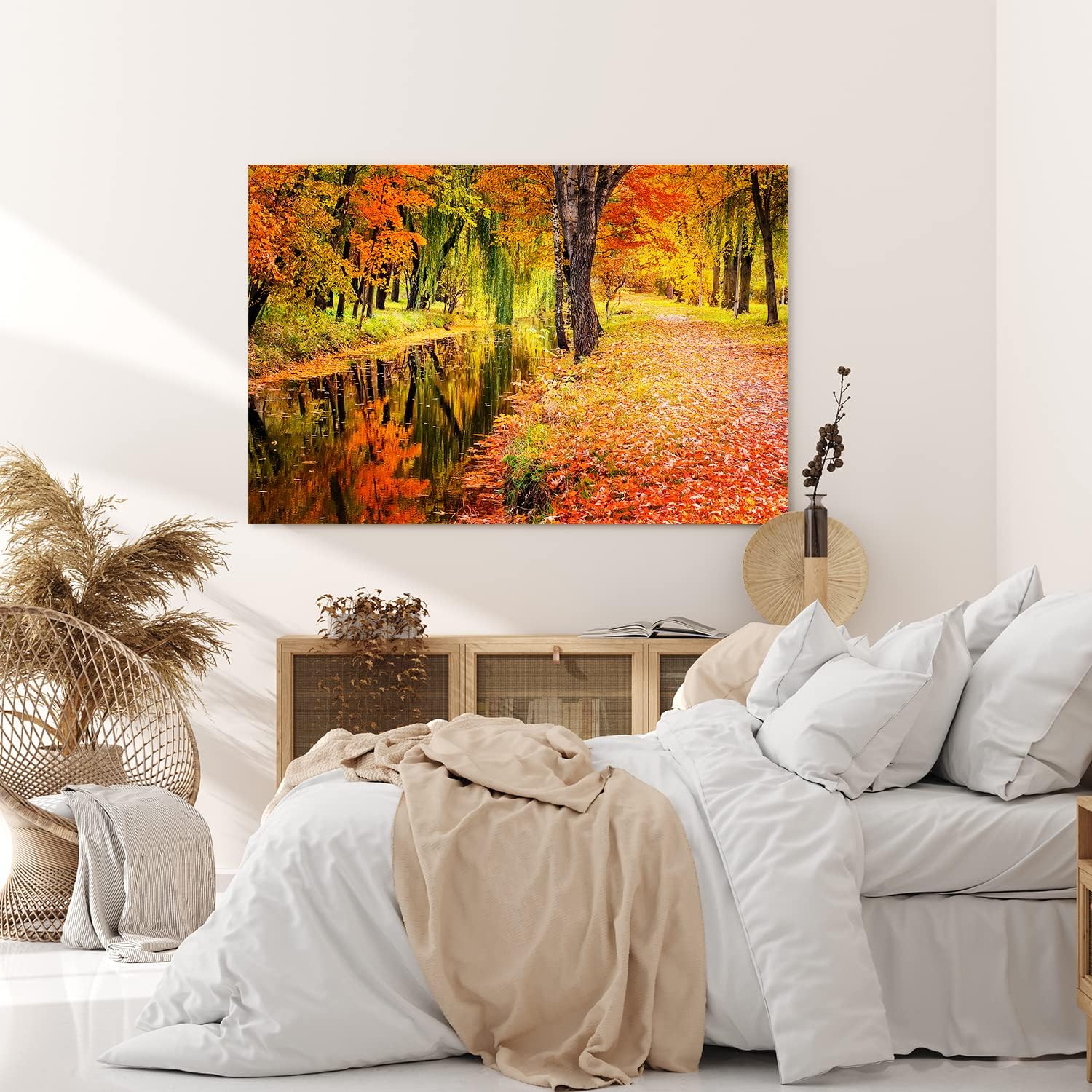 Paul Sinus Wandbild 120x80cm Herbst Herbstblätter Bach Rot Natur Laub