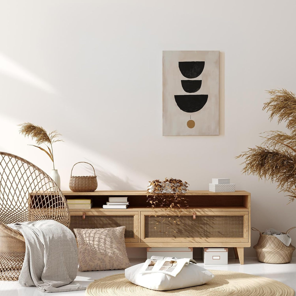Paul Sinus 60x90cm Wandbild, Ikonisches Design in Fokusgeometrie – Abstrakte Halbkreise auf Leinwand mit Goldakzent