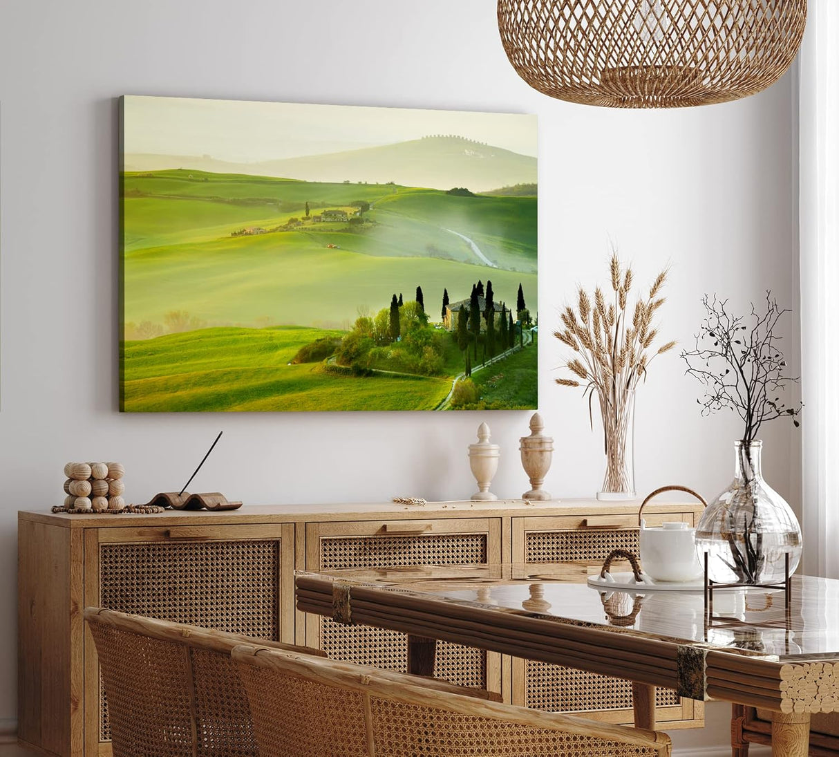Paul Sinus Wandbild 120x80cm Toskana Landschaft Italien Finca Morgentau Grün