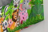 Sinus Art Wandbild 120x80cm Detailreich illustrierte Tiergruppe mit Panda, Tiger, Giraffe, Affe, Elefant u. v. m.
