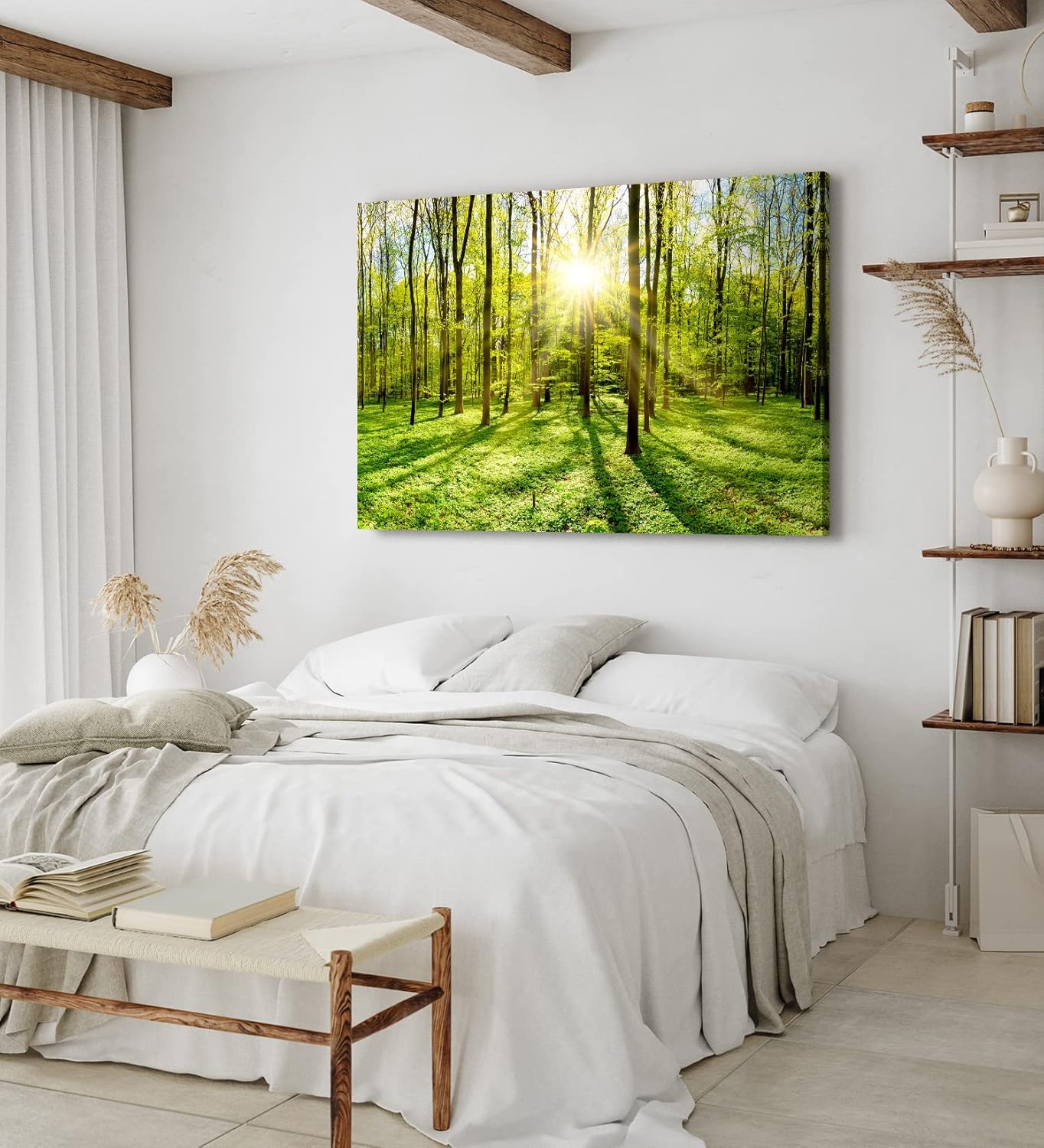 Paul Sinus Wandbild 120x80cm Grüner Wald Sonnenschein Lichtstrahlen Bäume Natur