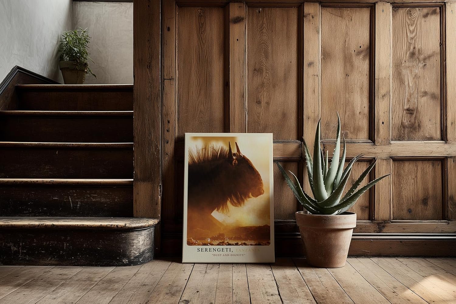 Paul Sinus Kunstdruck 40x60cm Serengeti Tansania Gnu im Staub bei Sonnenuntergang – Wildnis in Bewegung