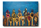 Sinus Art Wandbild 120x80cm Bunte Gewürze auf Holzlöffeln vor rustikalem Hintergrund – kulinarisch und stilvoll