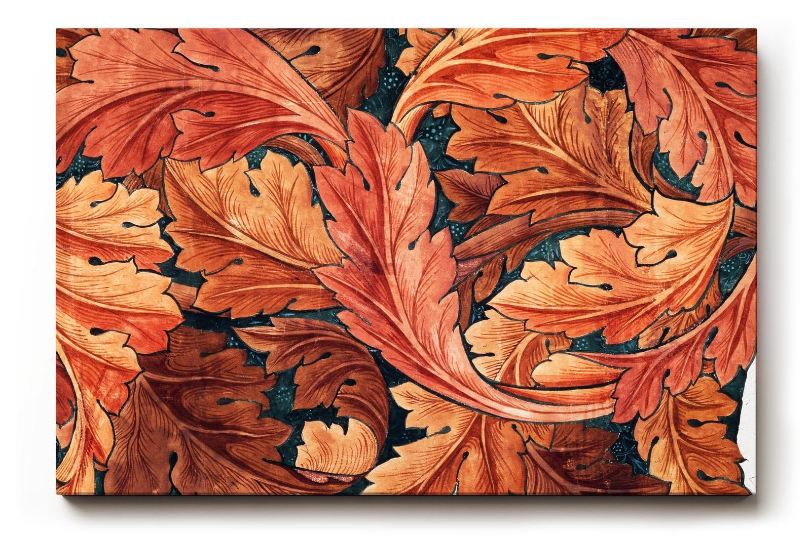Sinus Art Wandbild 120x80cm Dynamisches Blattmotiv in warmen Rottönen auf dunklem Hintergrund in ornamentaler Form
