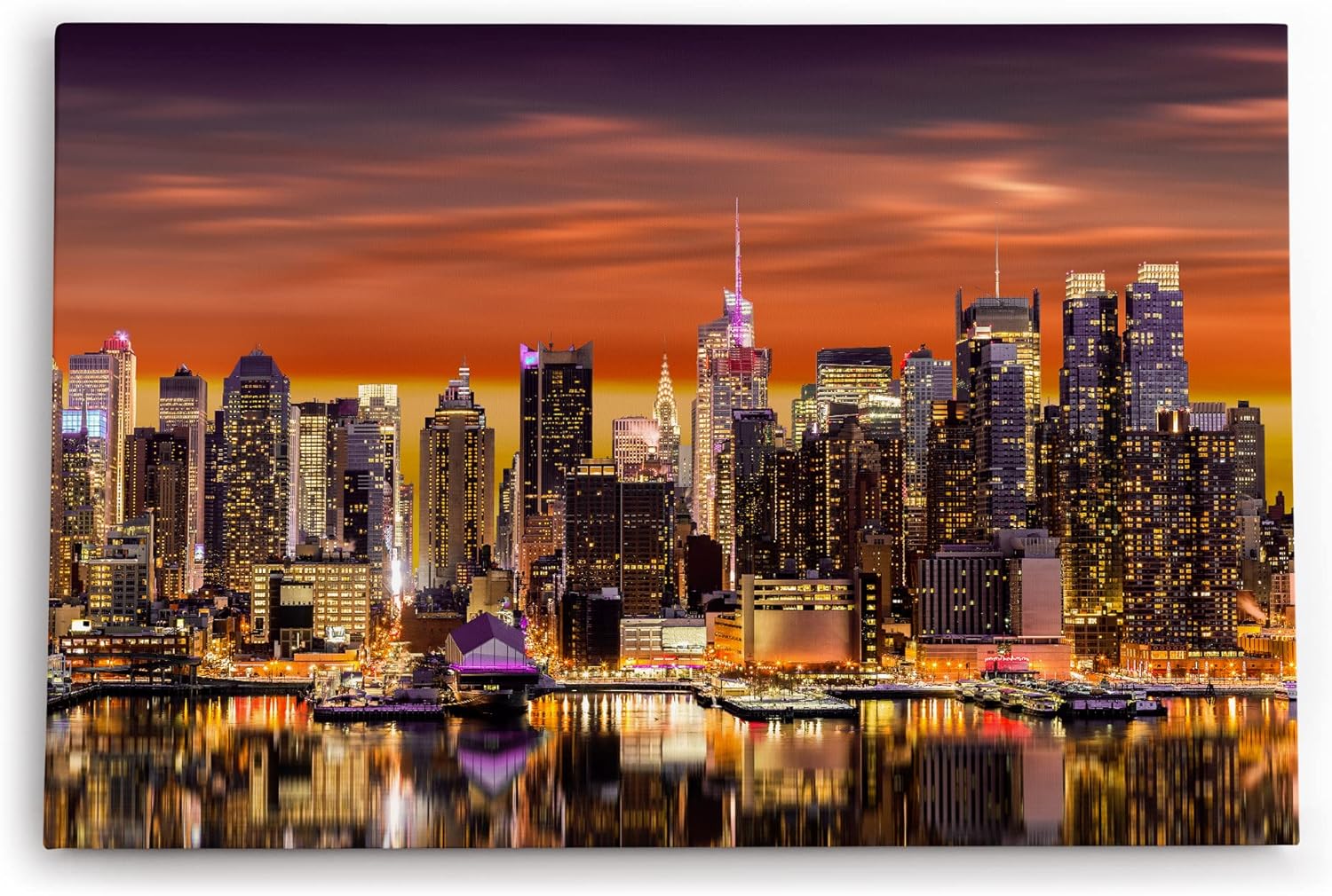 Paul Sinus Wandbild 120x80cm New York bei Nacht Wolkenkratzer Skyline