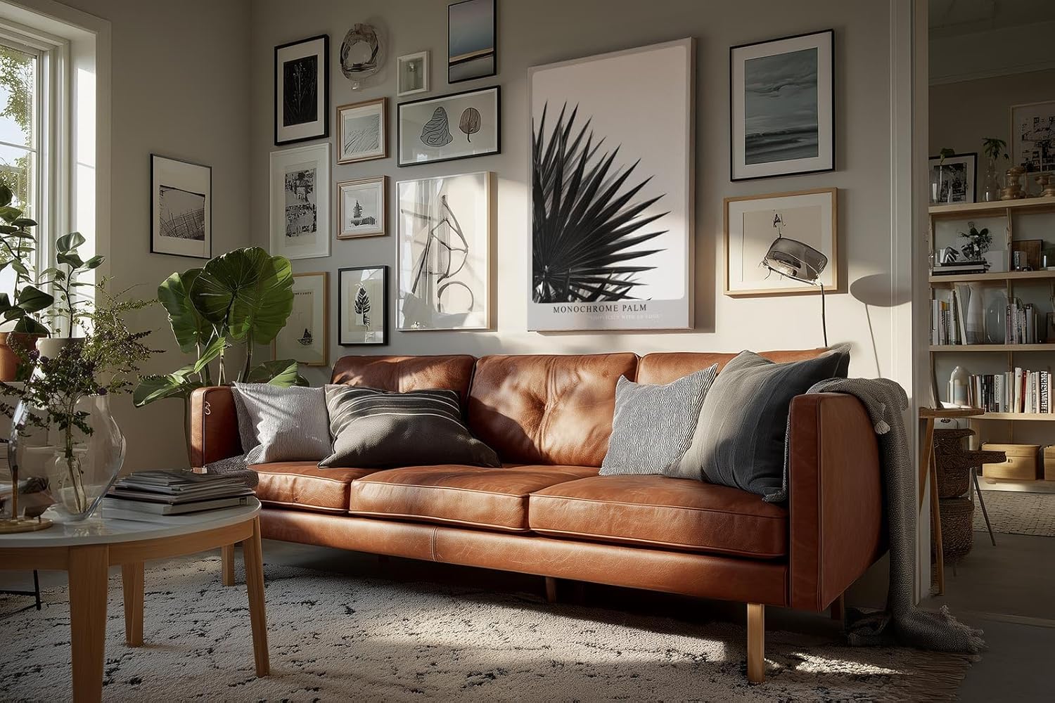 Paul Sinus Wandbild in 40x60cm Monochrome Palm – stilvolle Palmenblätter in kontrastreicher Schwarz-Weiß-Fotografie für moderne Räume