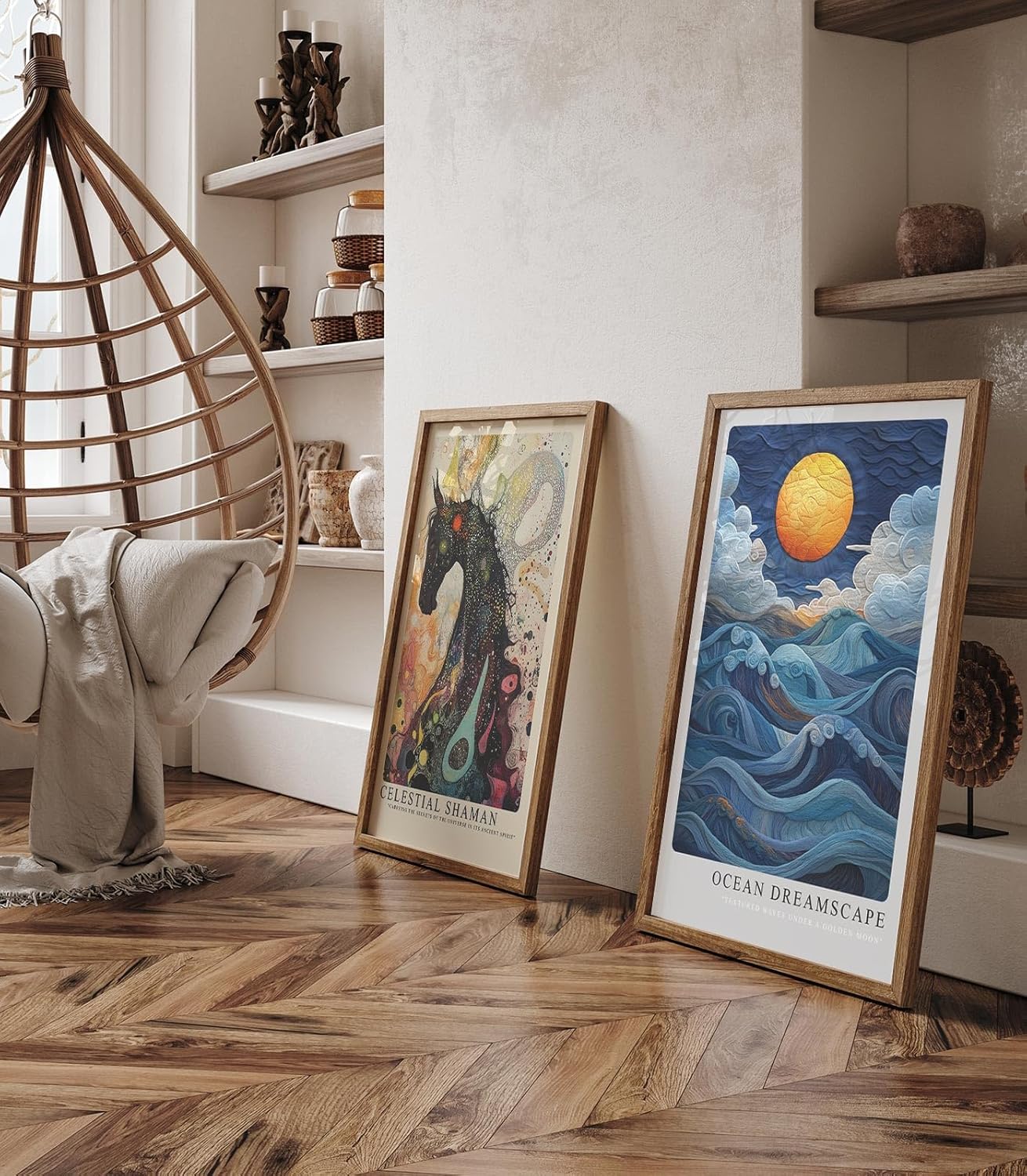 Paul Sinus Leinwandbild 60x90cm Ozeantraum surreal wellenförmig mystisch kunstvolle Wandkunst leuchtender Mond faszinierend dynamisch harmonisch