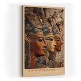 Paul Sinus Wandbild in 40x60cm Trinity of Pharaohs – Drei ägyptische Herrscher im kunstvollen Relief mit Gold-, Blauund Erdtönen