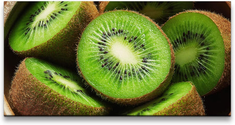 Kiwis in einer Holz Schüssel ca. 130x70cm Wandbild inklusive Schattenfugenrahmen schwarz - Panorama Leinwand Bild XXL Format Wandbilder Wohnzimmer Wohnung Deko Kunstdrucke