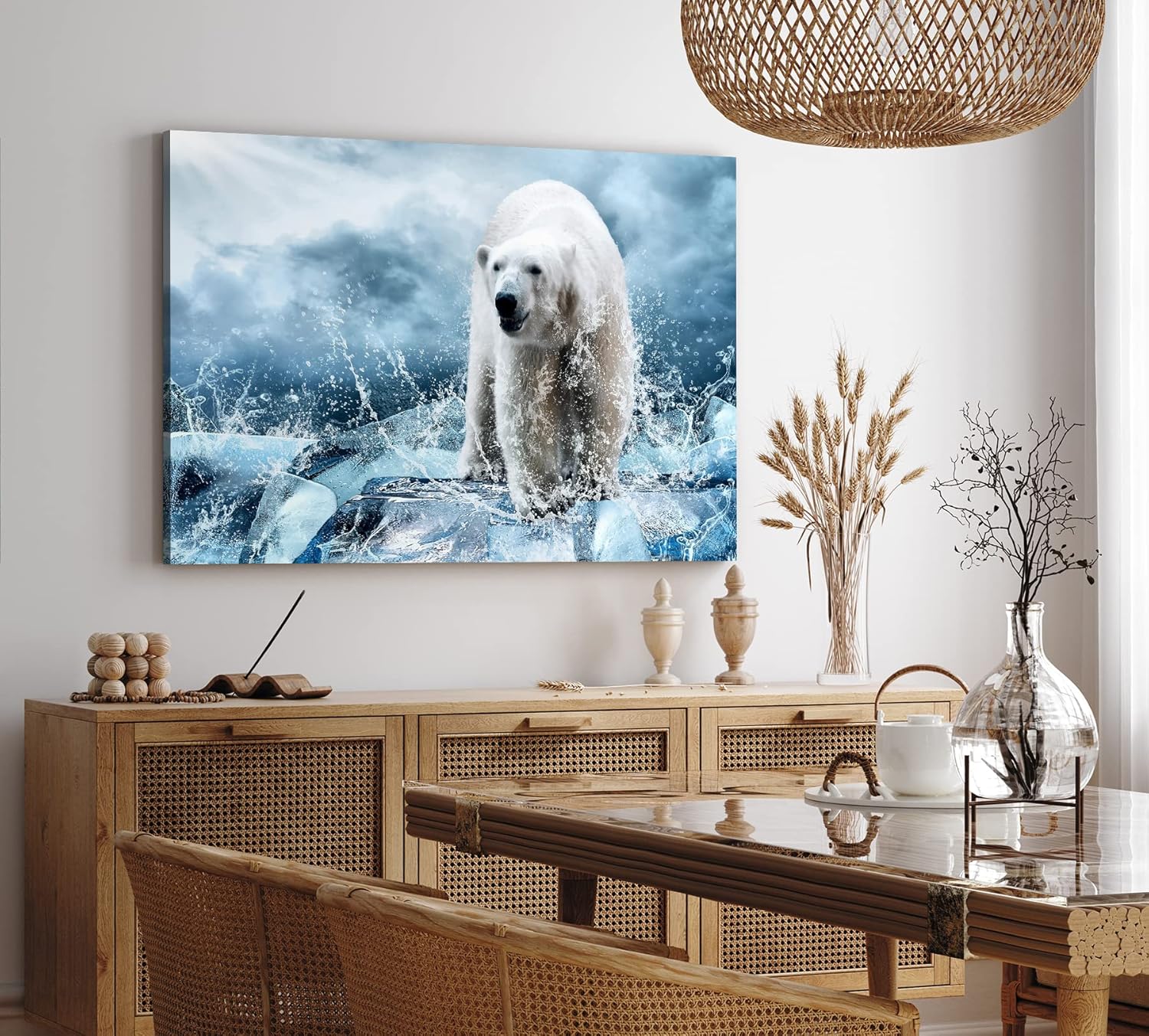 Paul Sinus Wandbild 120x80cm Eisbär Eis Wild Fotokunst Blau Ausdrucksstark Wasser
