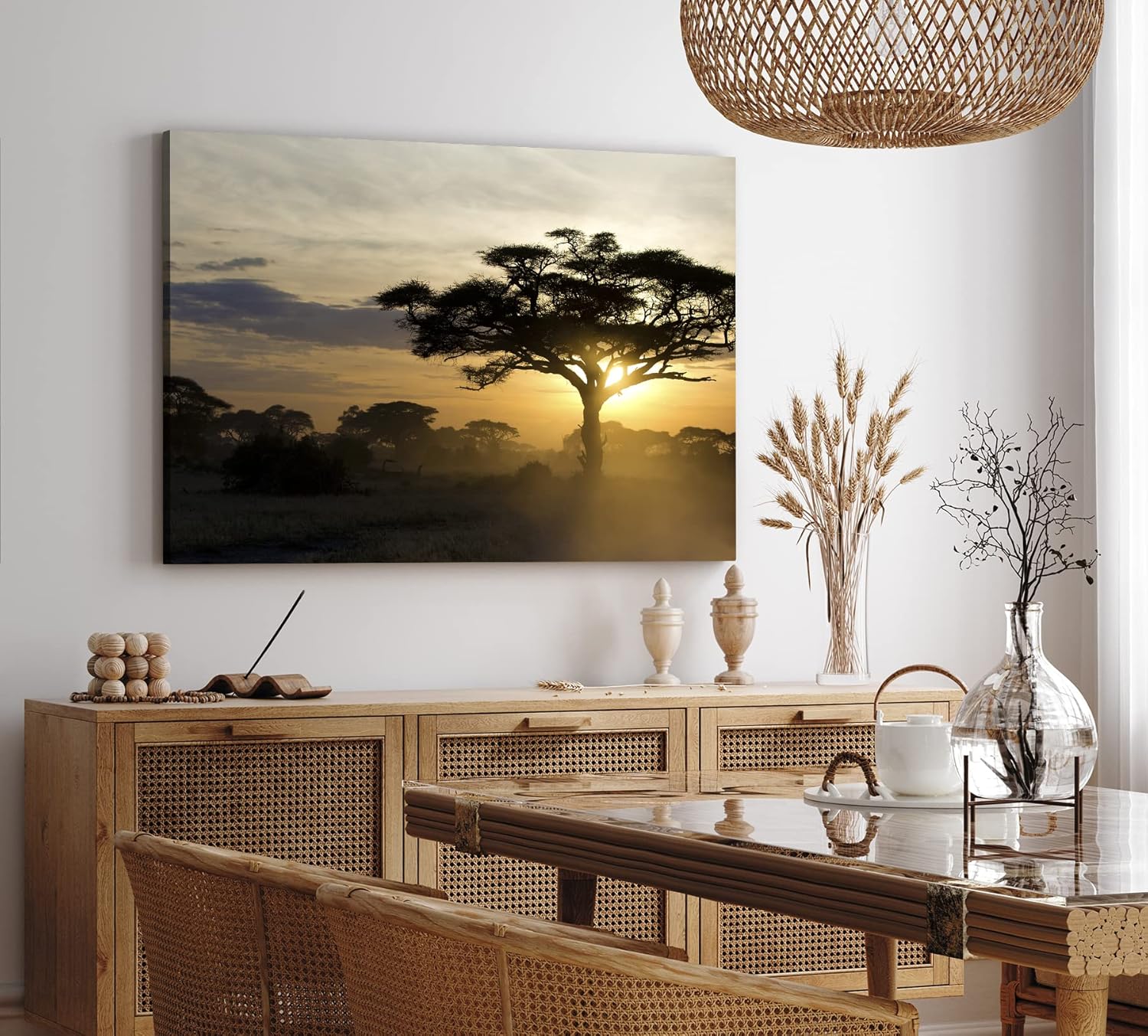 Paul Sinus Wandbild 120x80cm Burkea Bäume Afrika Sonnenuntergang Natur Wildnis