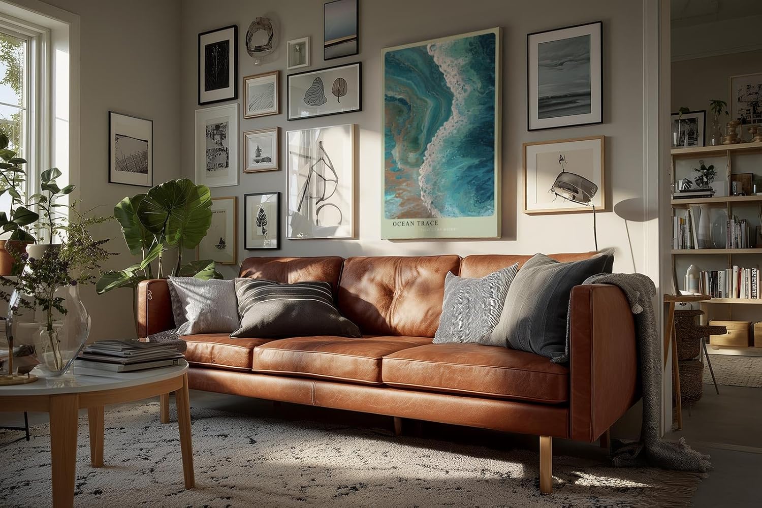 Paul Sinus Wandbild in 40x60cm Ocean Trace Abstrakte Meereswelle in Blauund Türkistönen