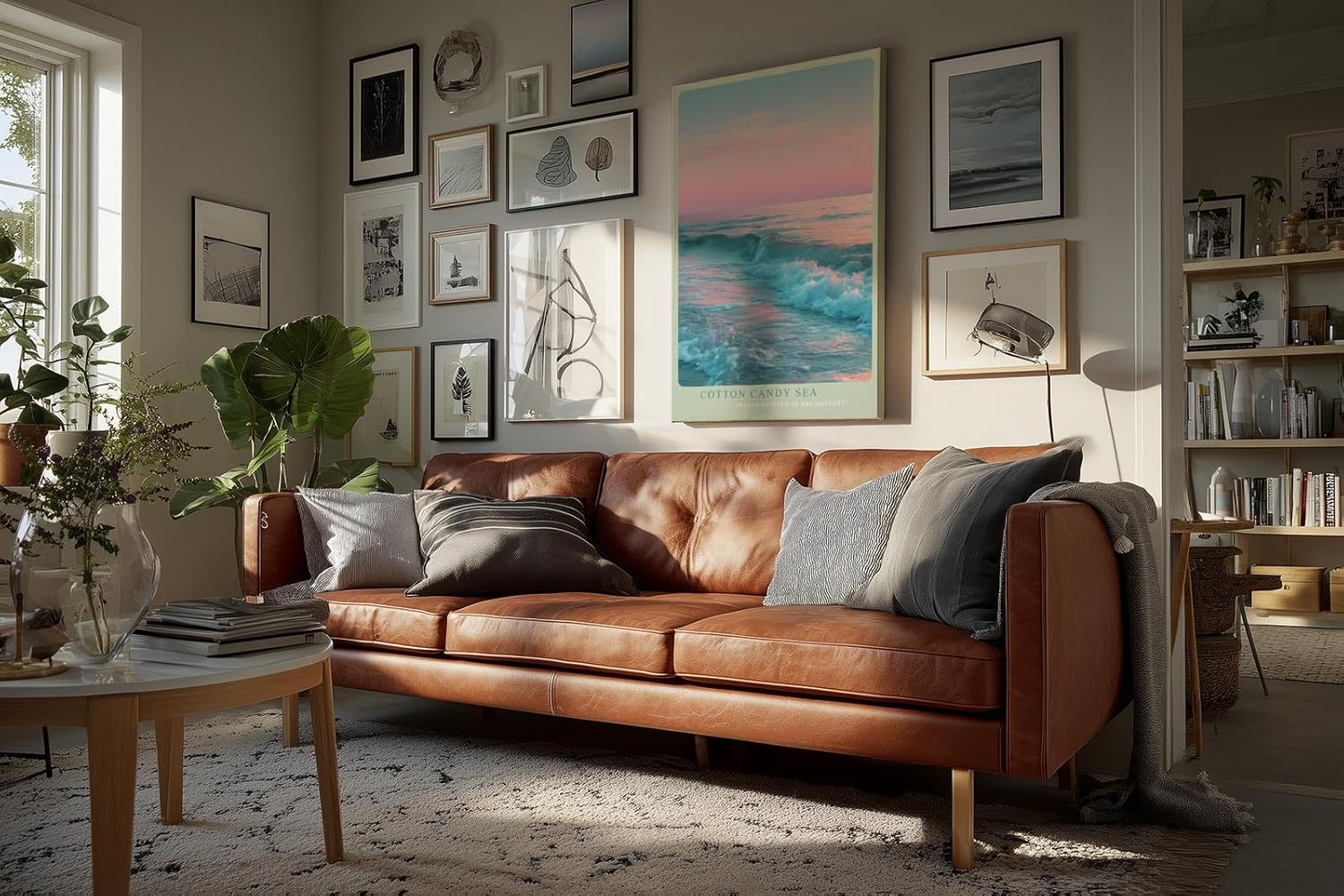 Paul Sinus Wandbild in 40x60cm Pastellfarbenes Meer bei Sonnenuntergang mit sanften Wellen und rosa-blauem Himmel