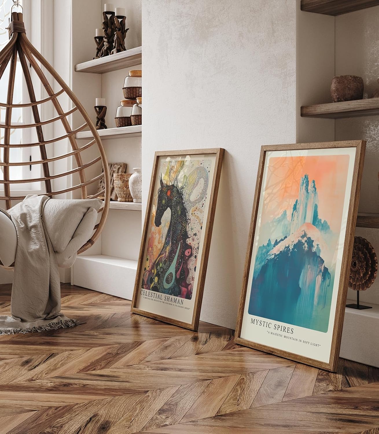 Paul Sinus Leinwandbild 80x120cm mystische Bergspitzen in sanften Farben mit verträumter Lichtstimmung – kunstvolles Leinwandbild