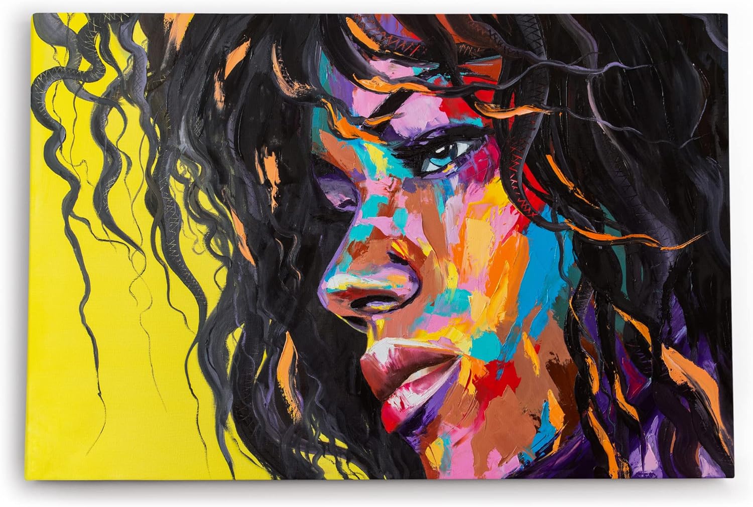 Wandbild 120x80cm Porträt einer jungen Frau Kunstvoll Farbenfroh Abstrakt