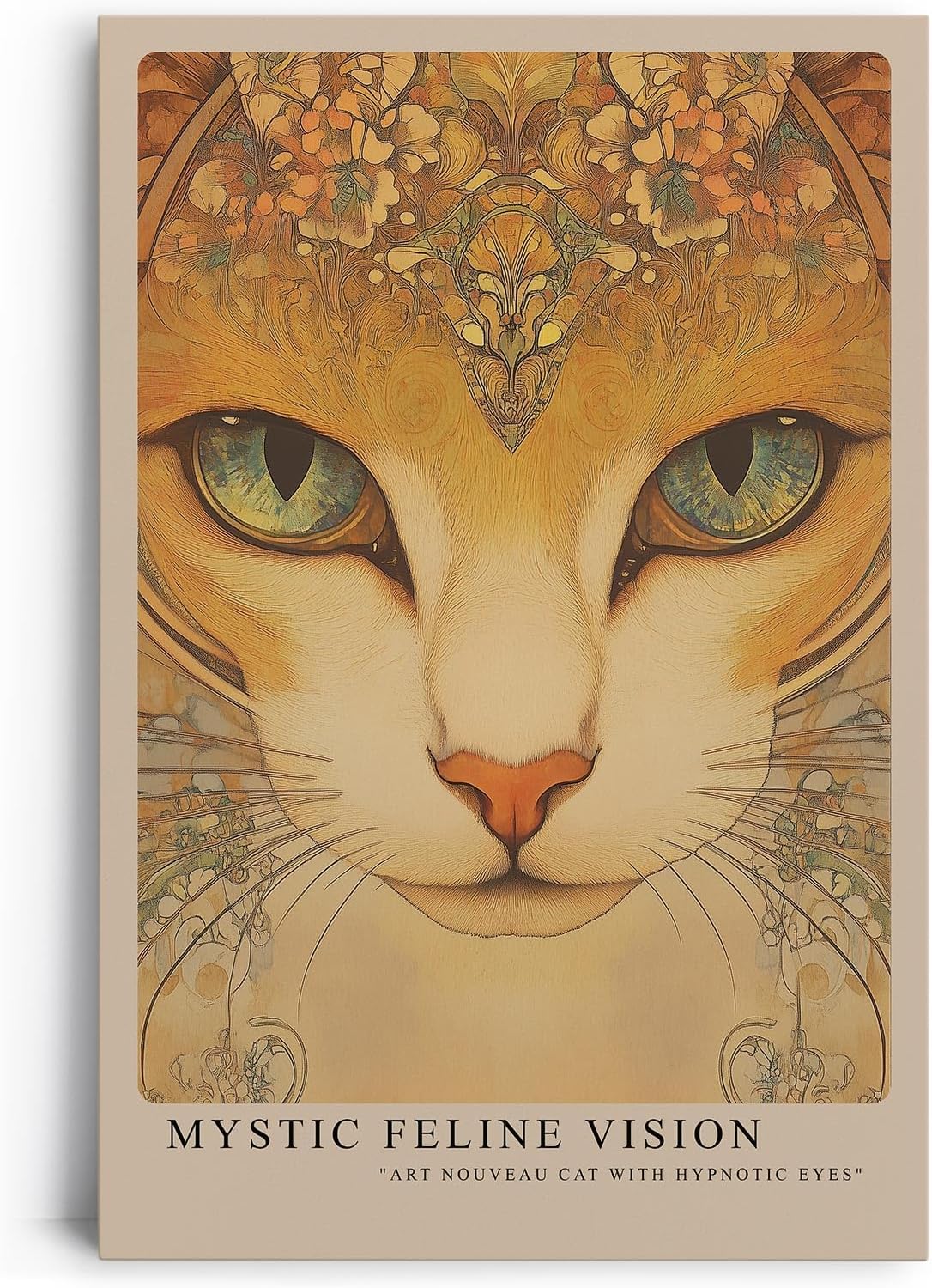 Paul Sinus Leinwandbild 40x60cm Mystische Katze kunstvoll hypnotisch surreal Jugendstil faszinierende Wandkunst elegante Farben detailreich harmonisch