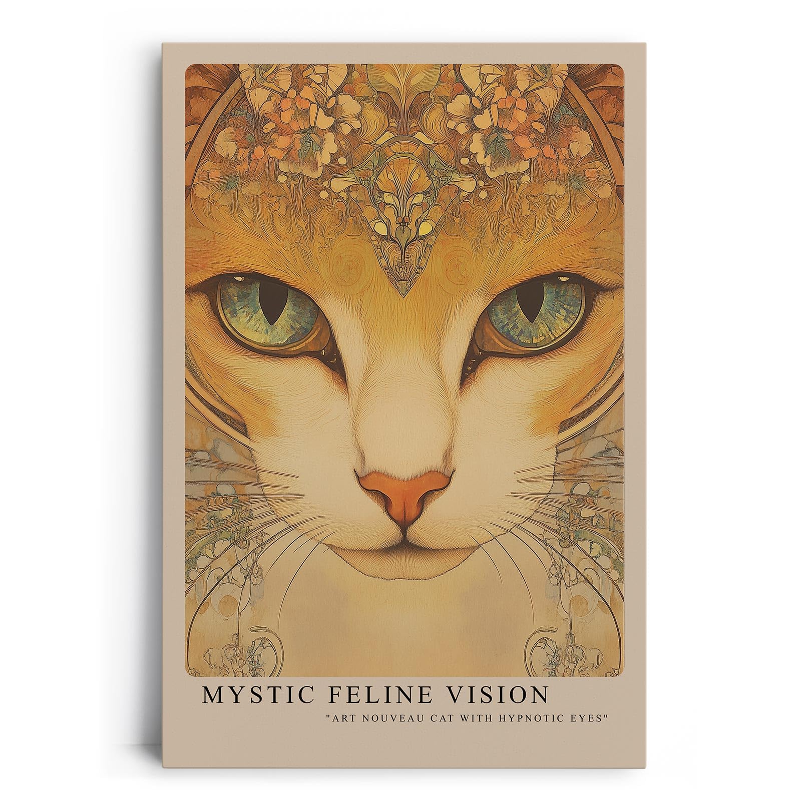 Paul Sinus Leinwandbild 40x60cm Mystische Katze kunstvoll hypnotisch surreal Jugendstil faszinierende Wandkunst elegante Farben detailreich harmonisch