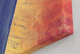 Sinus Art Wandbild 120x80cm Breite Farbbalken in Blau und Orange mit violettem Verlauf und geometrischer Anordnung