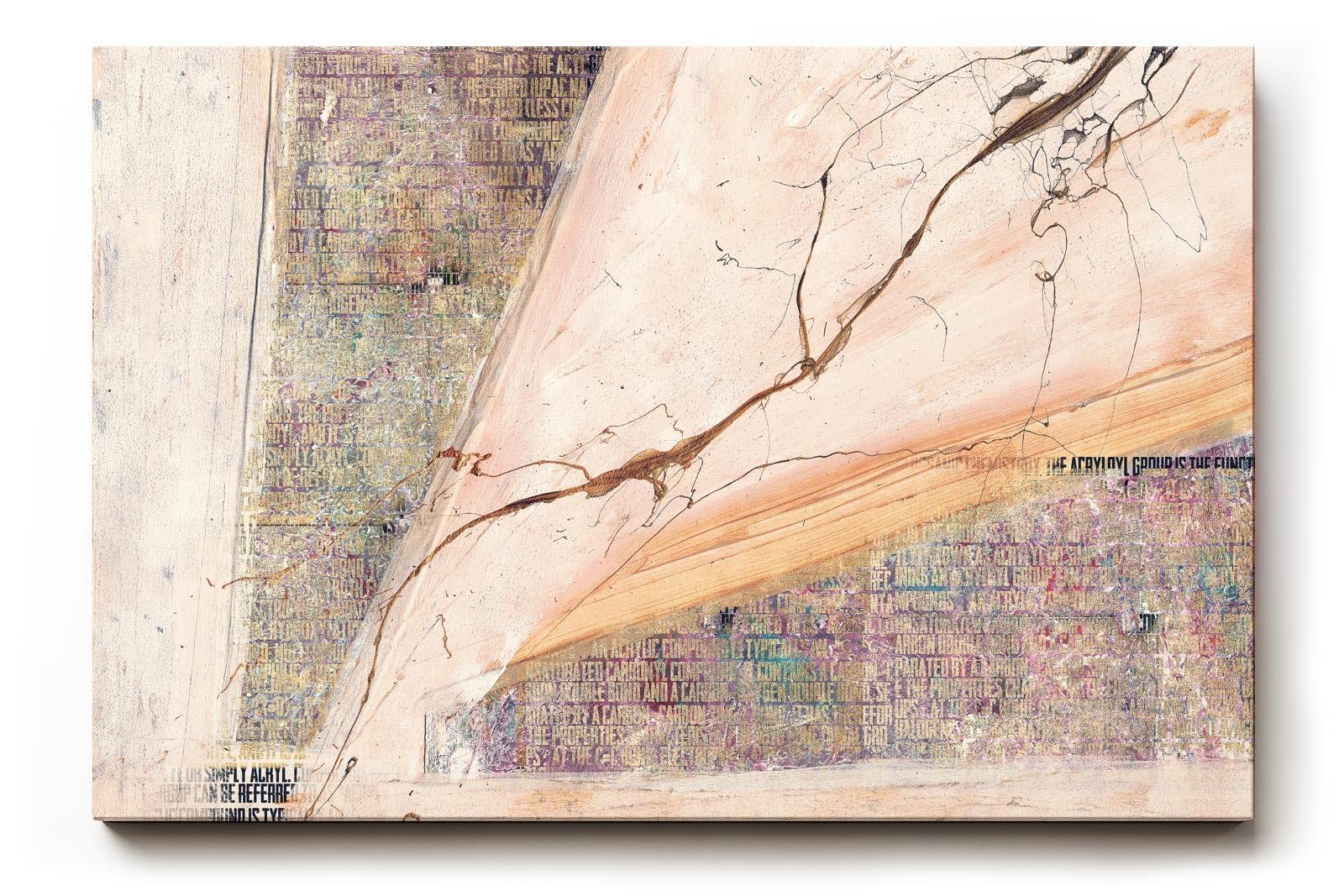 Sinus Art Wandbild 120x80cm Textcollage mit sanftem Verlauf in Beige, Rosa und zarten Lila-Tönen