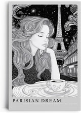 Paul Sinus Leinwandbild 40x60cm Parisian Dream verträumte Frau mit Eiffelturm stilvoll elegant romantisch schwarz-weiß Illustration Paris