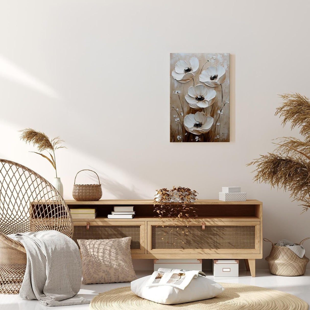 Paul Sinus 60x90cm Wandbild Blütenglanz in Beige – Stilvolle Wandkunst mit floraler Tiefe Blume