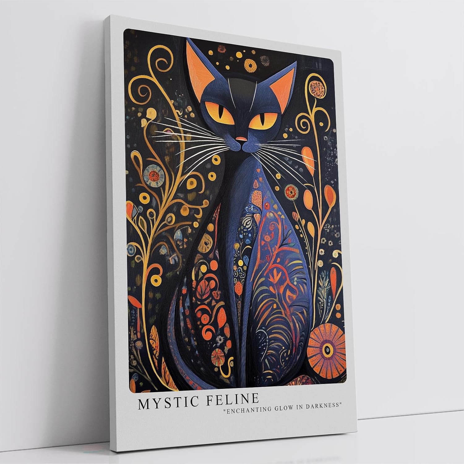 Paul Sinus Leinwandbild 80x120cm mystische Katze mit ornamentalen Mustern in leuchtenden Farben – kunstvolles Leinwandbild für moderne Raumgestaltung