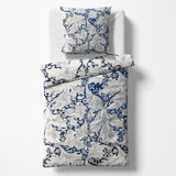 Sinus Art Bettwäsche 135x200 cm + 80x80 cm – klassisches florales Design in Blau auf Creme – Mikrofaser – elegant & atmungsaktiv