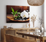 Paul Sinus Wandbild 120x80cm Feng Shui Orchidee weiße Blüte schwarze Steine Harmonie