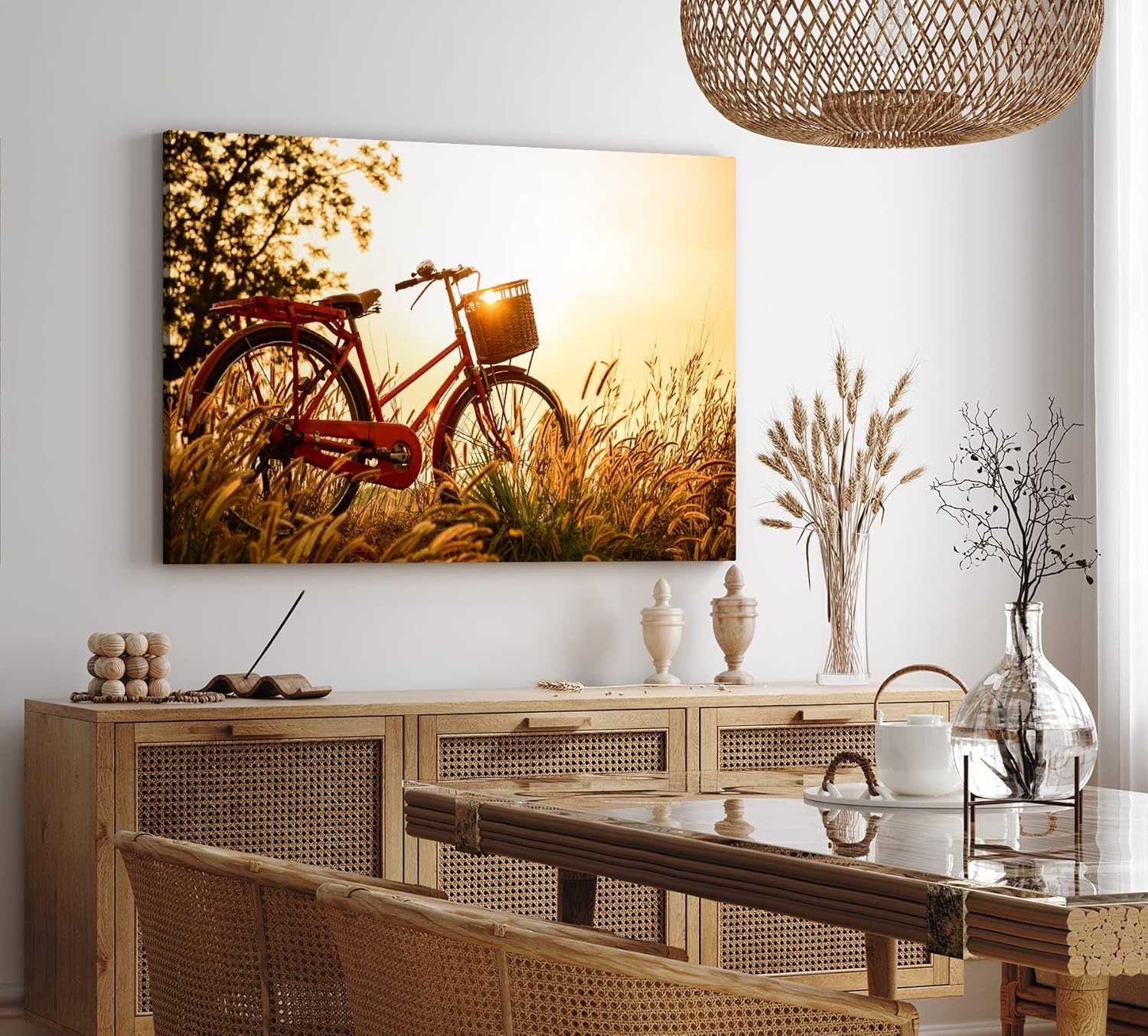 Paul Sinus Wandbild 120x80cm Vintage Fahrrand im Feld Sommer Sonnenuntergang Weizenfeld