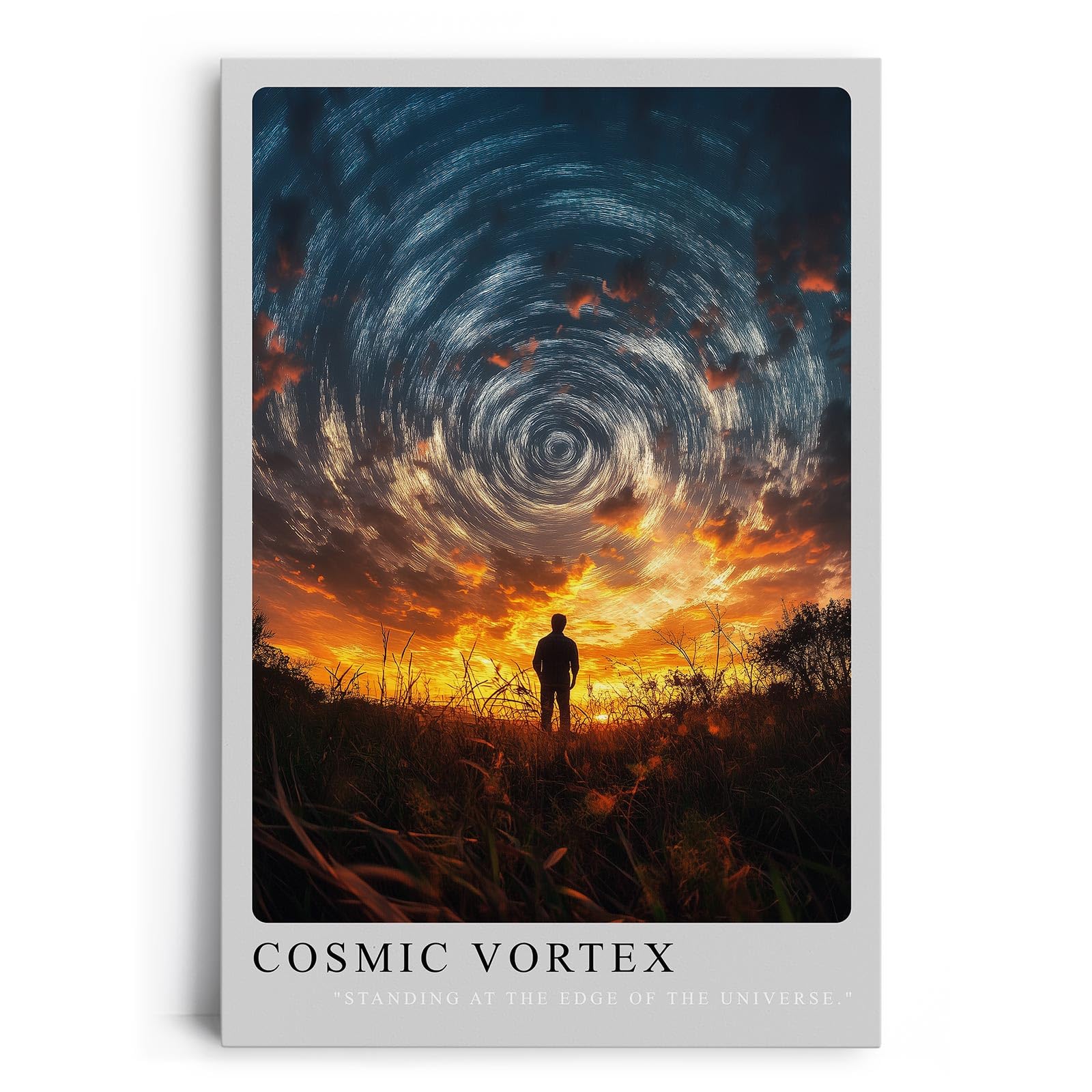 Paul Sinus Leinwandbild 60x90cm Cosmic Vortex Leinwandbild atemberaubende Landschaft mit spiralförmigem Himmel und Silhouette im Sonnenuntergang