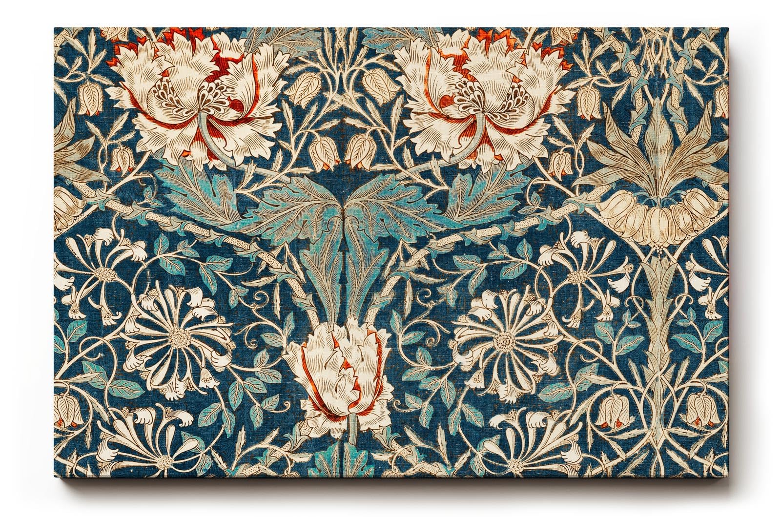 Sinus Art Wandbild 120x80cm Künstlerisch gestaltetes Blütenornament auf türkisblauem Fond mit detailreichen Linien