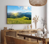 Paul Sinus Wandbild 120x80cm Alpenlandschaft Berge Gebirge Wiese Sonnenuntergang