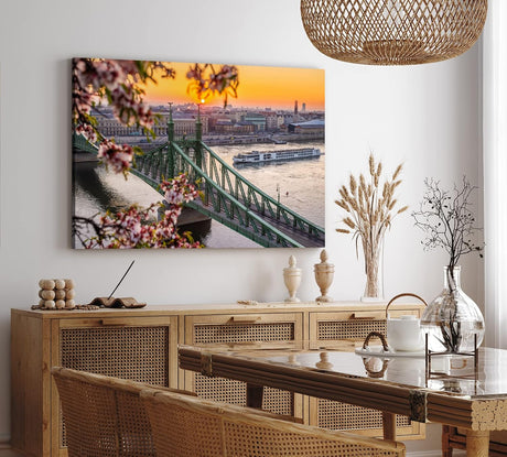 Paul Sinus Wandbild 120x80cm Freiheitsbrücke Budapest Ungarn Kanal Schiffe Sonnenuntergang