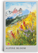 Paul Sinus Leinwandbild 60x90cm lebendige Alpenlandschaft mit blühender Bergwiese, expressive Wandkunst mit farbenfrohem Blumenmeer