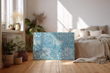Sinus Art Wandbild 120x80cm Florales Design mit Blüten und Blättern im klassischen Vintage-Stil auf blauem Hintergrund