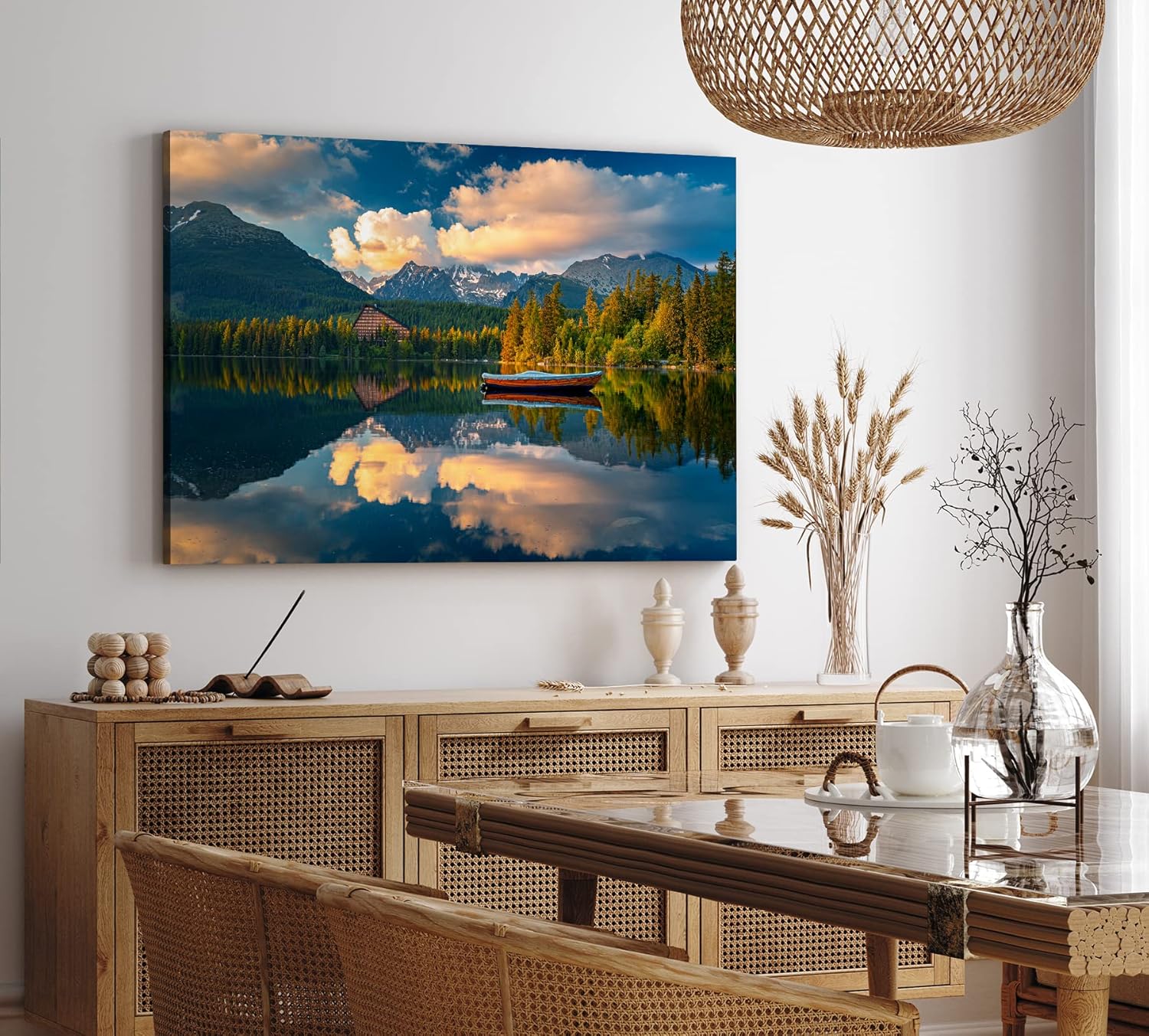 Paul Sinus Wandbild 120x80cm See Berge Bergsee Natur Boot Berglandschaft