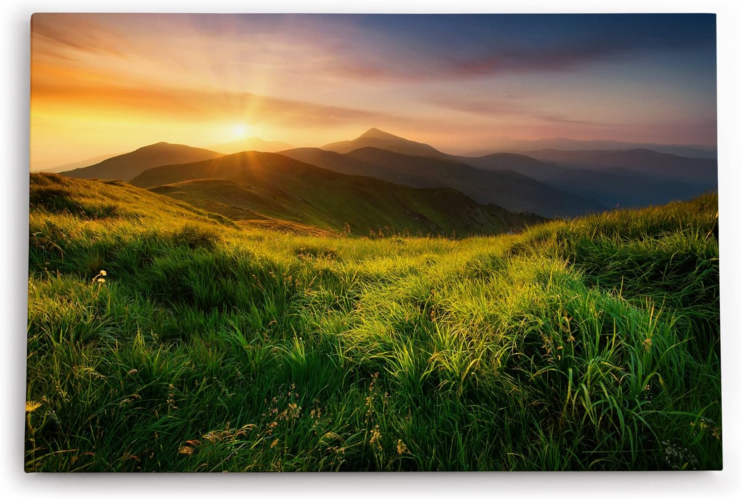 Paul Sinus Wandbild 120x80cm Alpenlandschaft Berge Wiesen Sonnenuntergang Natur