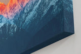 Sinus Art Wandbild 120x80cm Leuchtend rote Bergspitzen im ersten Sonnenlicht mit kühler Schneelandschaft